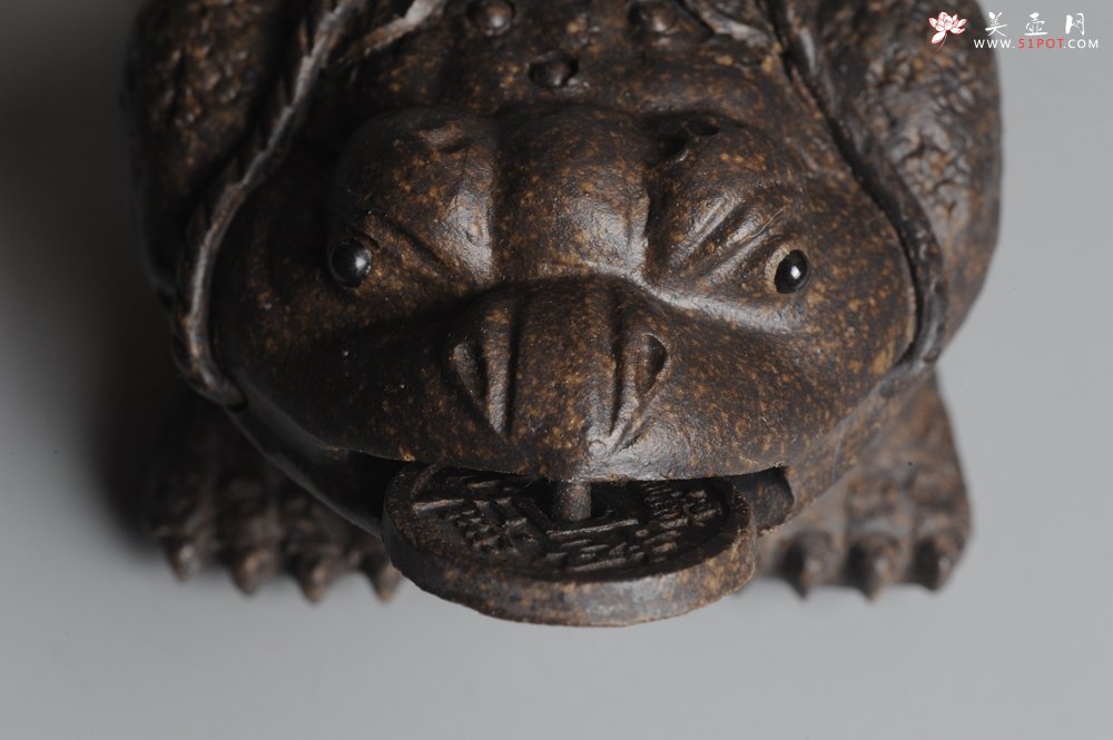 紫砂壶图片：美宠双节特惠 肌理丰富 古铜泥小金蟾茶宠 口吐金钱 招财宝 - 全手工紫砂壶网