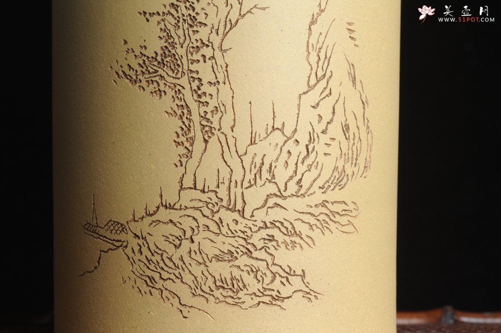 紫砂壶图片：美筒特惠 精品山水高帽笔筒二式 一曲新词酒一杯 老师不打草稿直接空刻 一气呵成  - 全手工紫砂壶网