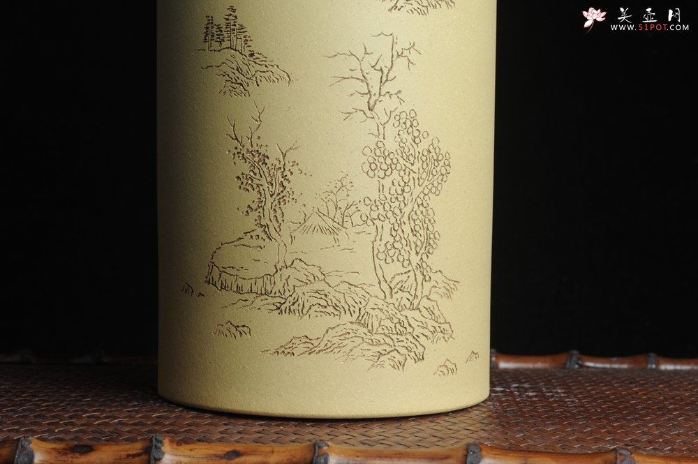 紫砂壶图片：美筒特惠 精品山水高帽笔筒五式  老师不打草稿直接空刻 一气呵成 - 全手工紫砂壶网