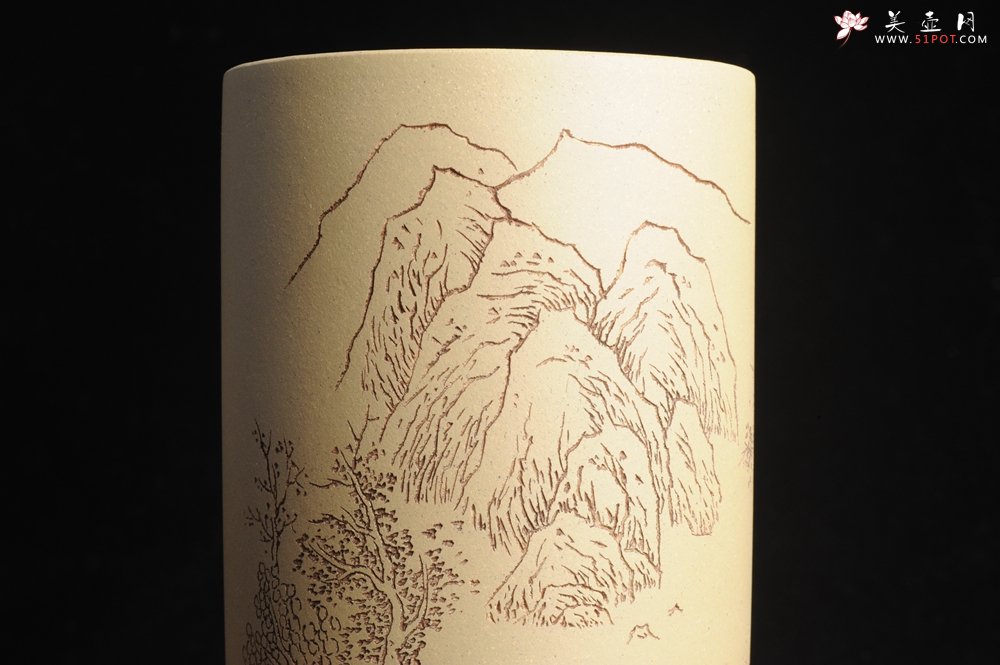 紫砂壶图片：美筒特惠 精品山水高帽笔筒一式 老师不打草稿直接空刻 一气呵成  - 全手工紫砂壶网