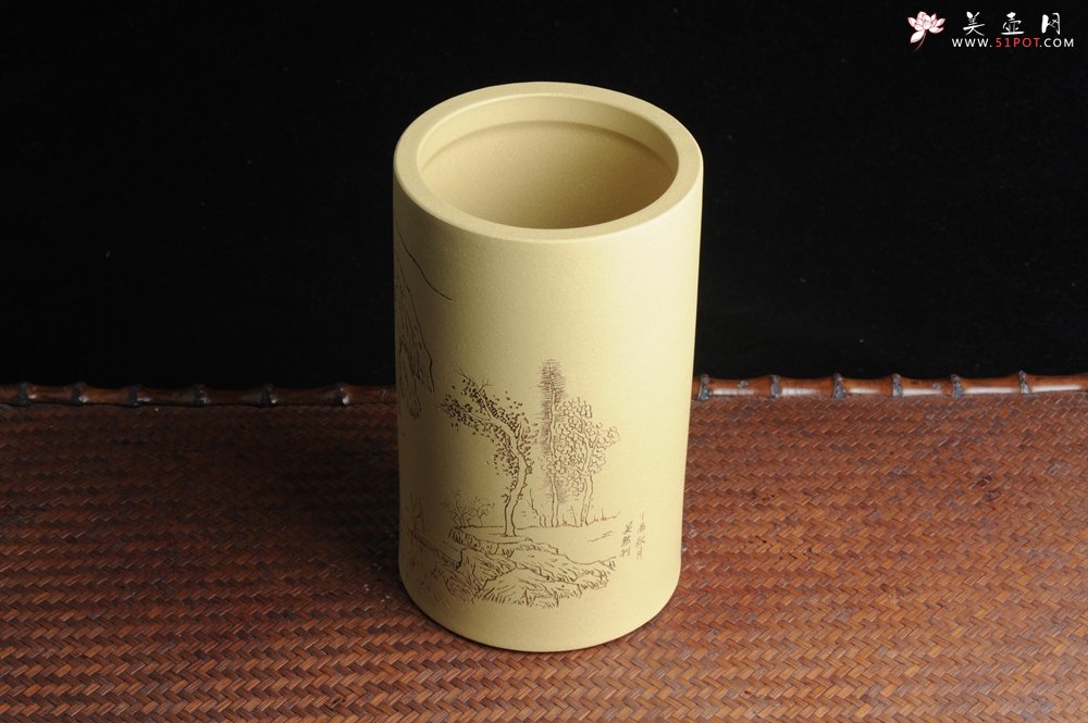 紫砂壶图片：美筒特惠 精品山水高帽笔筒一式 老师不打草稿直接空刻 一气呵成  - 全手工紫砂壶网