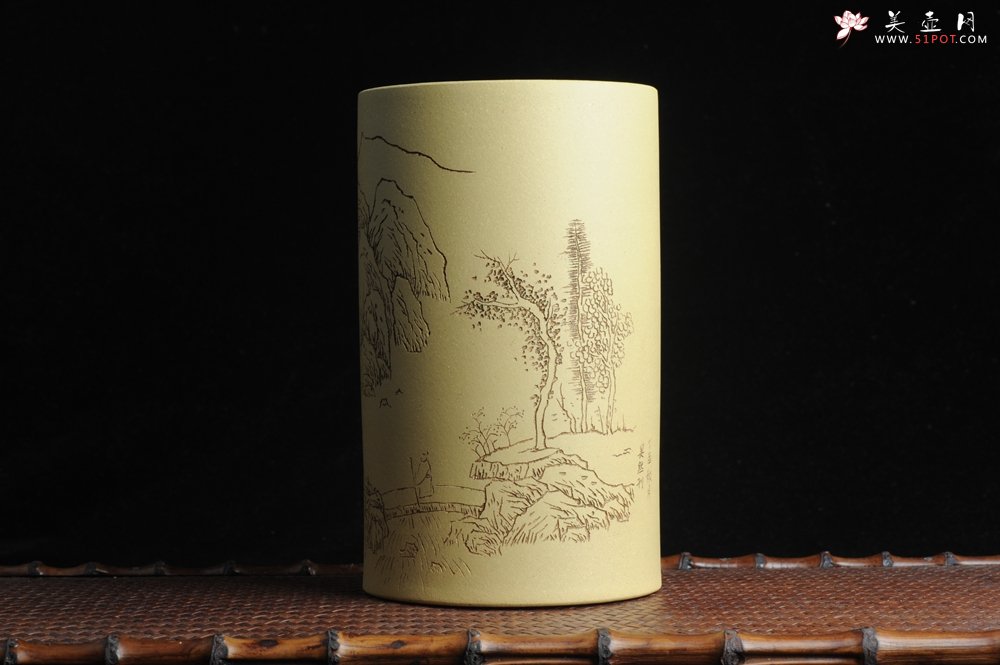 紫砂壶图片：美筒特惠 精品山水高帽笔筒一式 老师不打草稿直接空刻 一气呵成  - 全手工紫砂壶网