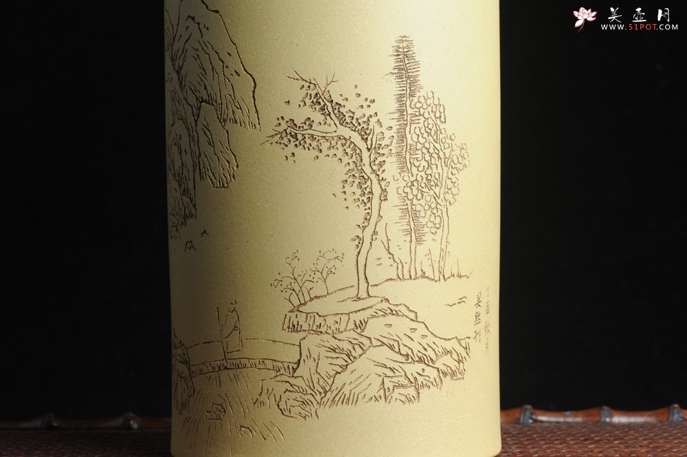 紫砂壶图片：美筒特惠 精品山水高帽笔筒一式 老师不打草稿直接空刻 一气呵成  - 全手工紫砂壶网