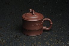 紫砂壶图片：美杯特惠 优质紫泥精工竹节盖杯 - 全手工紫砂壶网