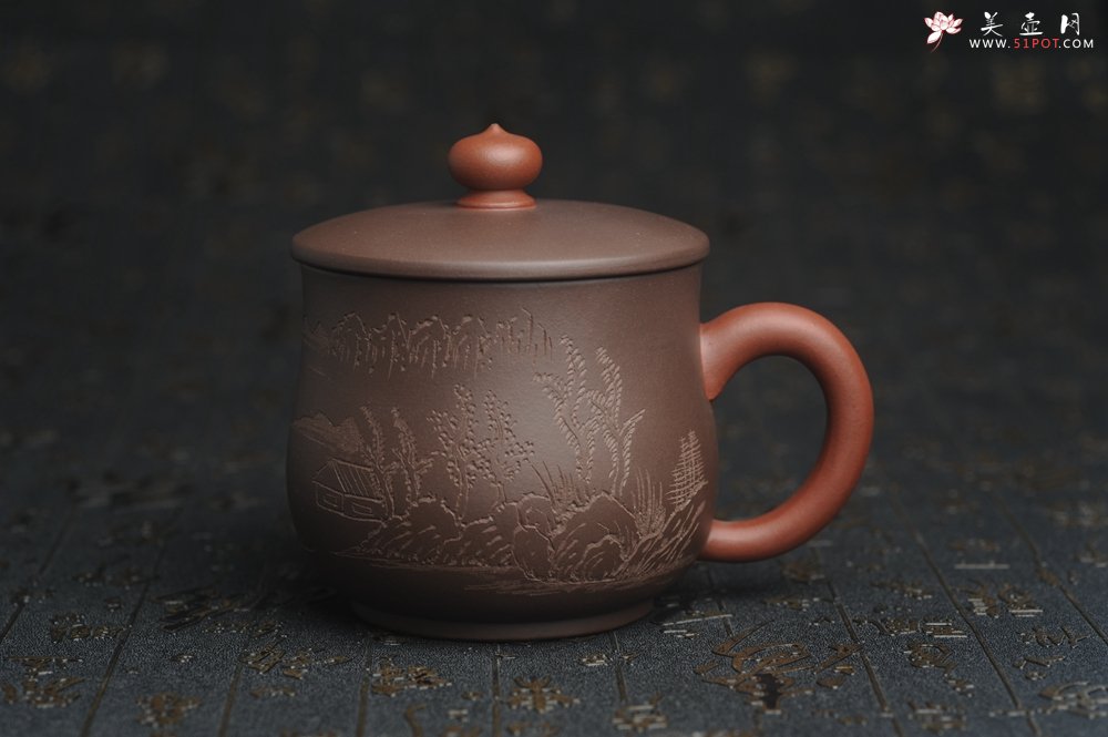 紫砂壶图片：年底纯福利特惠 优质紫泥 山水厚实盖杯 特文气 - 全手工紫砂壶网