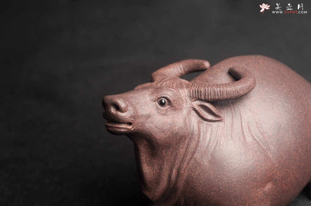 紫砂壶图片：美宠特惠 实力派工艺员姚老师  预计明年升助工  超精品老青灰泥孺子牛茶宠 长8cm高5cm  肌理 - 全手工紫砂壶网