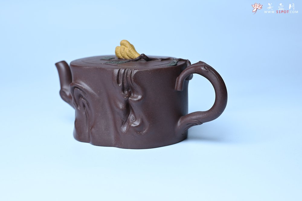 紫砂壶图片：美壶特惠 精致老紫泥佛手壶 肌理生动 底部刻佛手祥云特文气 - 全手工紫砂壶网