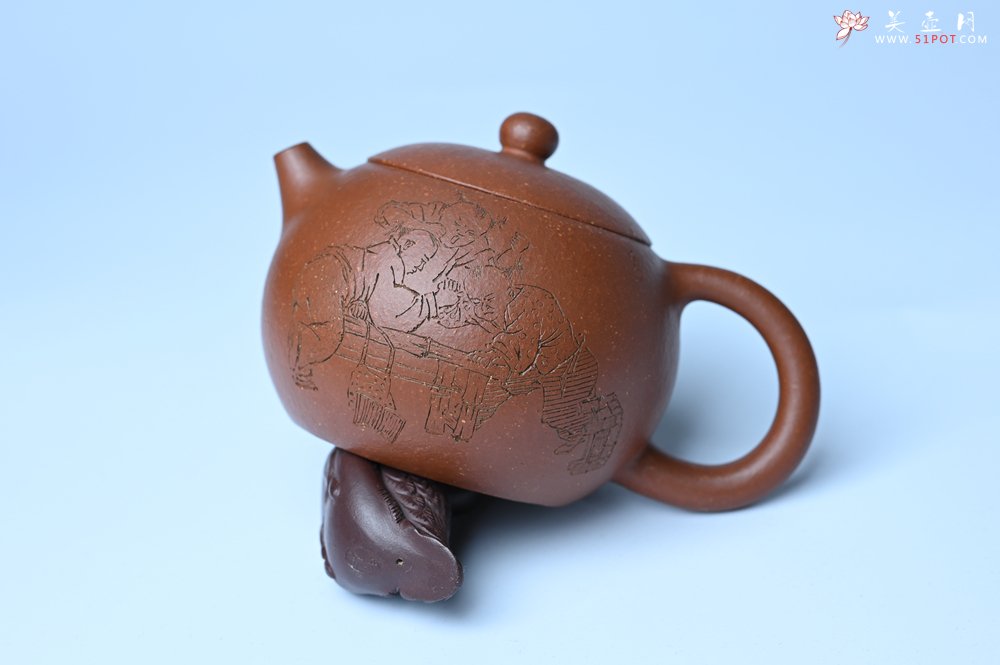 紫砂壶图片：油润降坡泥全手工小品西施壶  装饰童子图 天真无邪 - 全手工紫砂壶网