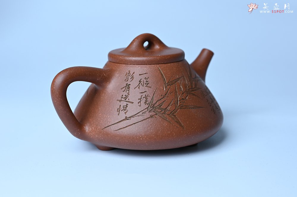 紫砂壶图片：潜力股周小培全手工降坡泥子冶石瓢 范小君徒杨志超装饰竹 特文气 - 全手工紫砂壶网