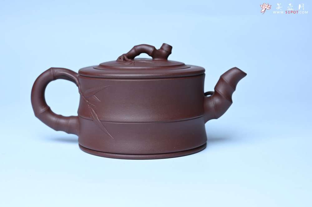 紫砂壶图片：美壶特惠 精致紫泥可心竹段壶 茶人醉爱 - 全手工紫砂壶网