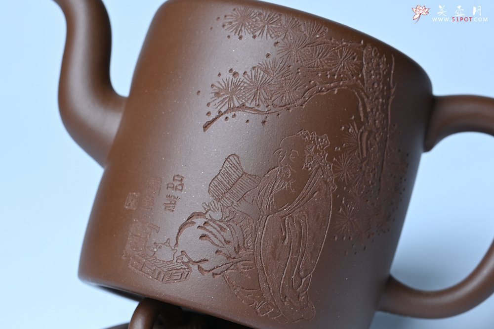 紫砂壶图片：美壶特惠 潜力股王静然 优质紫泥双圈壶 兴来每独往 胜事空自知 装饰文雅 - 全手工紫砂壶网