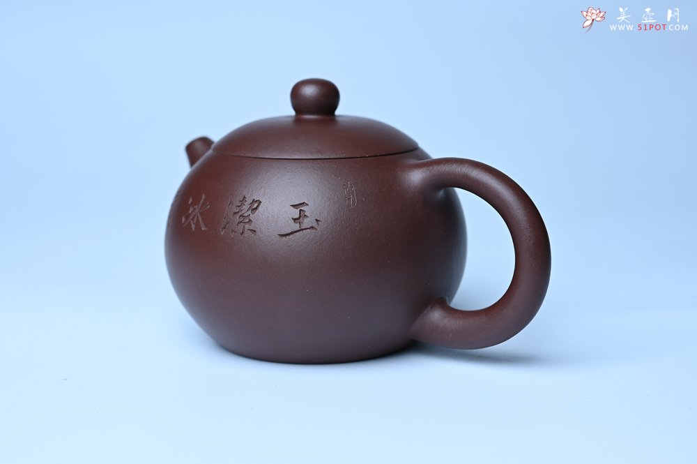 紫砂壶图片：油润底曹青 全手工西施茶壶 玉洁冰清 接天莲叶无穷碧 映日荷花别样红 - 全手工紫砂壶网