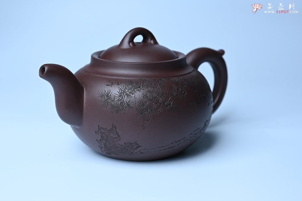 紫砂壶图片：特油润底曹青 全手工大蕴存心壶 卡盖难度相当大 明月松间照 清泉石上流 期待与亲结缘 - 全手工紫砂壶网