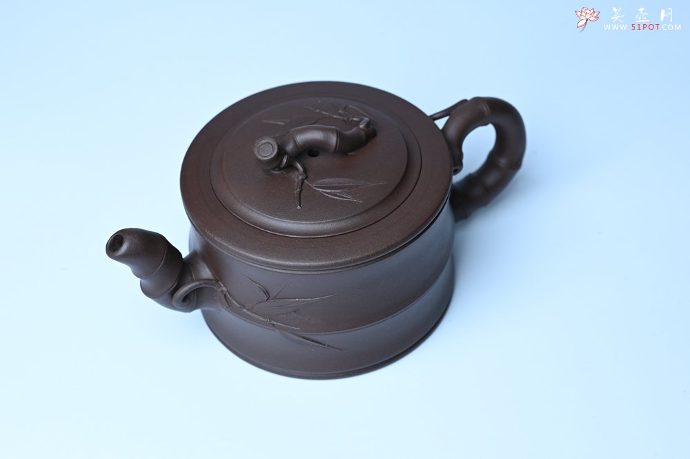 紫砂壶图片：美壶特惠 精致老紫泥可心竹段壶 茶人醉爱 - 全手工紫砂壶网