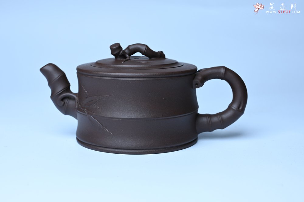 紫砂壶图片：美壶特惠 精致老紫泥可心竹段壶 茶人醉爱 - 全手工紫砂壶网