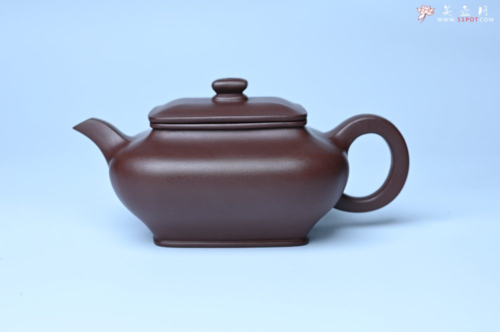 紫砂壶图片：油润老紫泥全手工精工小四方虚扁壶 - 全手工紫砂壶网