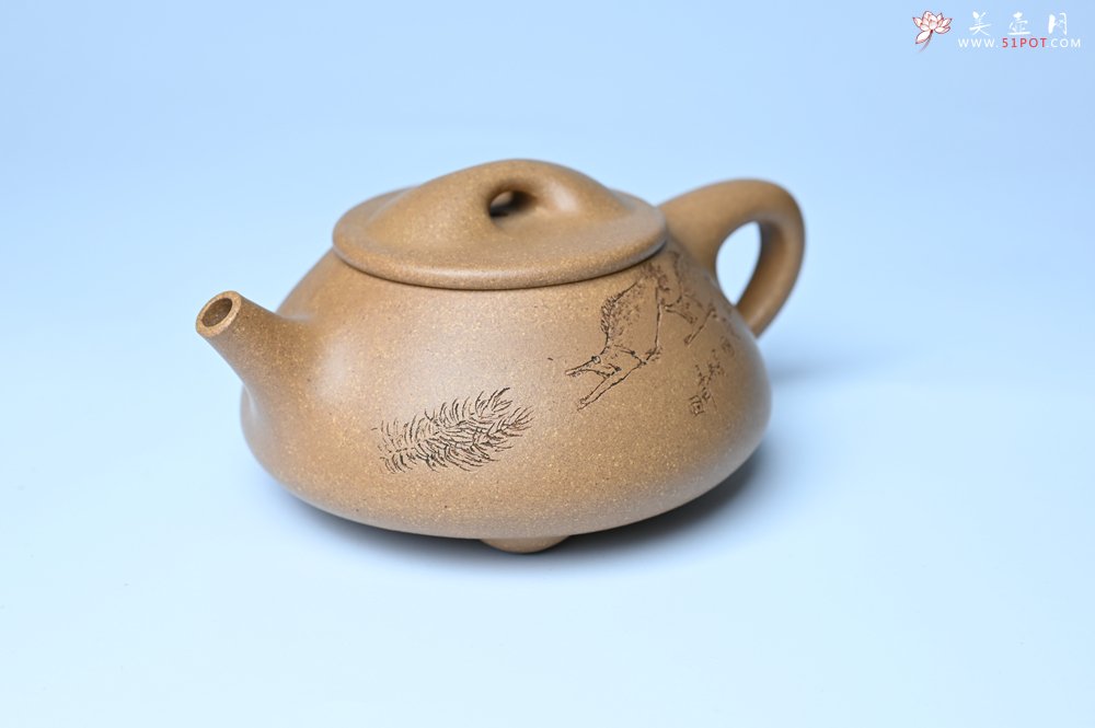 紫砂壶图片：潜力股周小培全手工老黄段泥（家藏老料 油润无比 识者自知）景舟石瓢 装饰鳜鱼图 双贵图 寓意富贵如意 - 全手工紫砂壶网