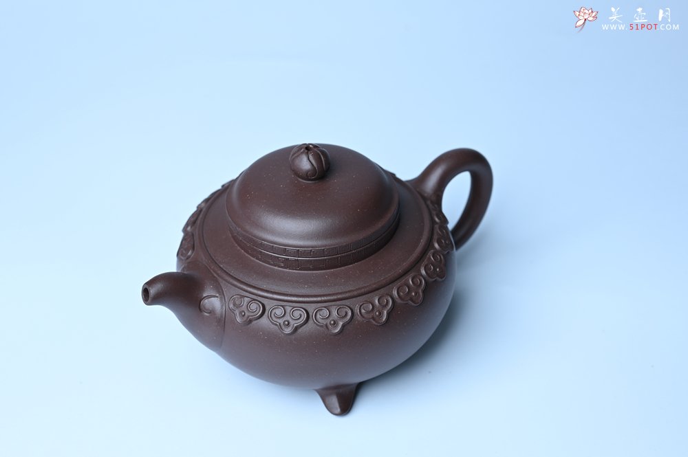 紫砂壶图片：美壶特惠 精致紫泥云肩如意壶 茶人醉爱 - 全手工紫砂壶网
