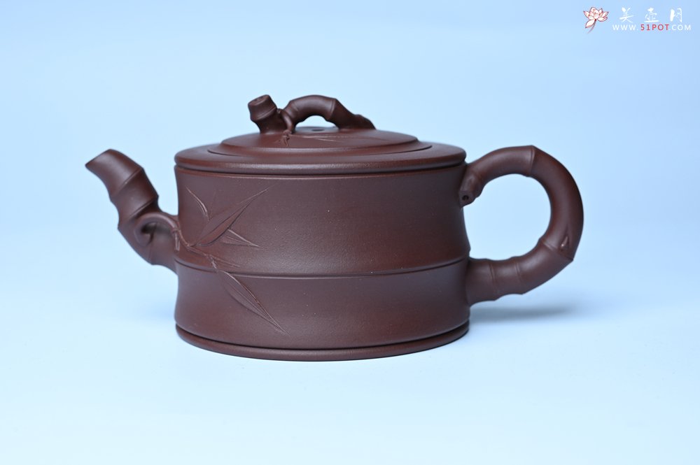 紫砂壶图片：美壶特惠 精致紫泥可心竹段壶 茶人醉爱 - 全手工紫砂壶网