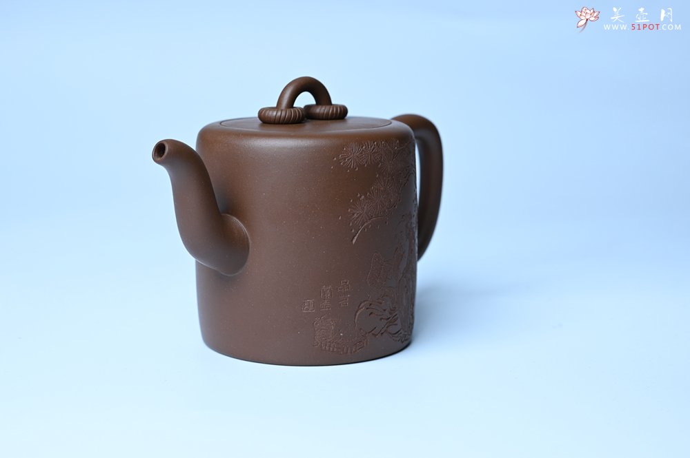 紫砂壶图片：美壶特惠 潜力股王静然 优质紫泥双圈壶 兴来每独往 胜事空自知 装饰文雅 - 全手工紫砂壶网