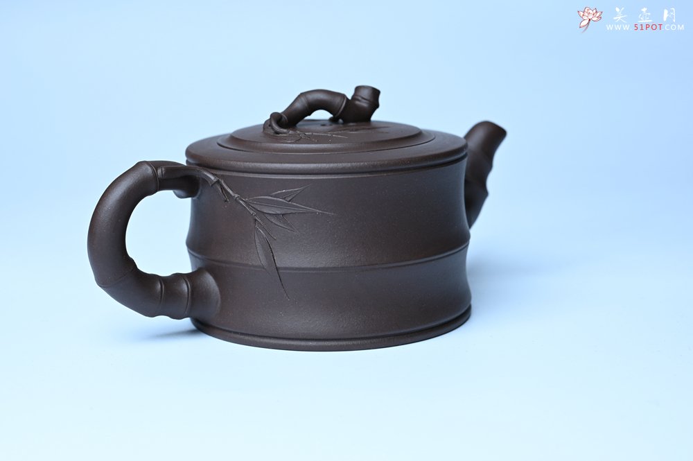 紫砂壶图片：美壶特惠 精致老紫泥可心竹段壶 茶人醉爱 - 全手工紫砂壶网