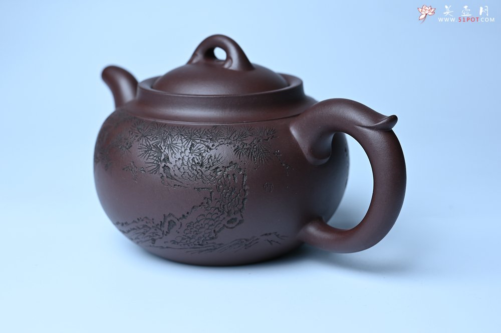 紫砂壶图片：特油润底曹青 全手工大蕴存心壶 卡盖难度相当大 明月松间照 清泉石上流 期待与亲结缘 - 全手工紫砂壶网