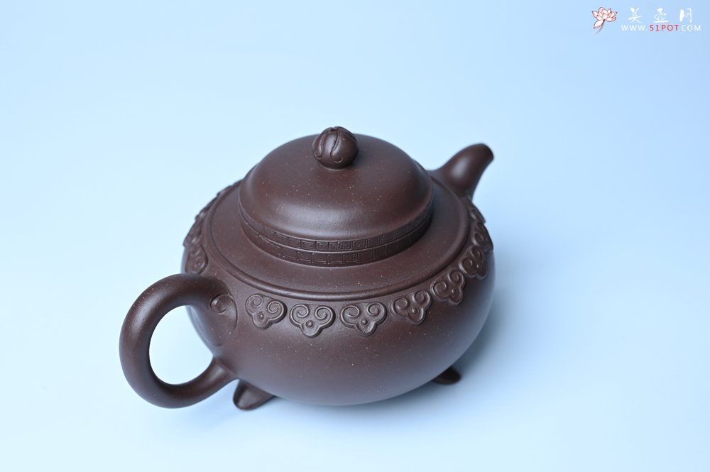 紫砂壶图片：美壶特惠 精致紫泥云肩如意壶 茶人醉爱 - 全手工紫砂壶网