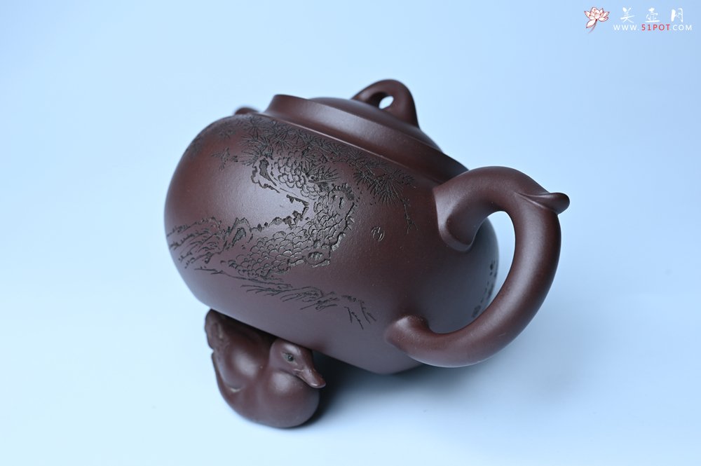 紫砂壶图片：特油润底曹青 全手工大蕴存心壶 卡盖难度相当大 明月松间照 清泉石上流 期待与亲结缘 - 全手工紫砂壶网