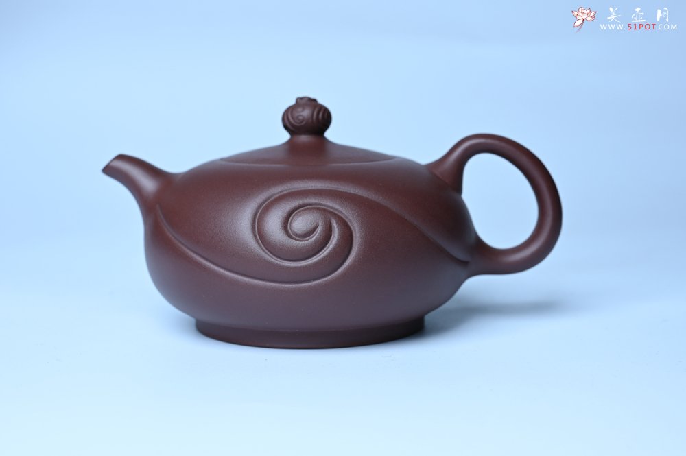 紫砂壶图片：美壶双11特惠 盖花泥 精工油润老紫泥如意半珠 茶人醉爱 - 全手工紫砂壶网
