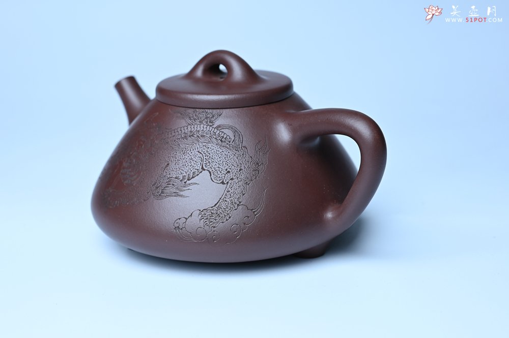 紫砂壶图片：特油润底曹青 全手工子冶石瓢 助工装饰菩萨坐骑瑞兽 - 全手工紫砂壶网