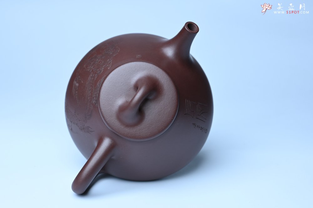 紫砂壶图片：特油润底曹青 全手工子冶石瓢 助工装饰菩萨坐骑瑞兽 - 全手工紫砂壶网