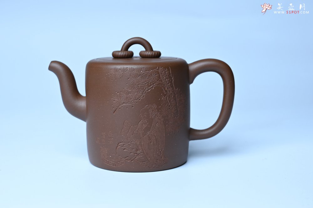 紫砂壶图片：美壶特惠 潜力股王静然 优质紫泥双圈壶 兴来每独往 胜事空自知 装饰文雅 - 全手工紫砂壶网