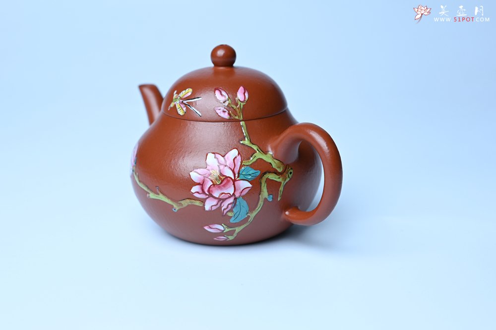 紫砂壶图片：美壶特惠 优质朱泥梨形壶 蝶恋花 茶人醉爱 - 全手工紫砂壶网