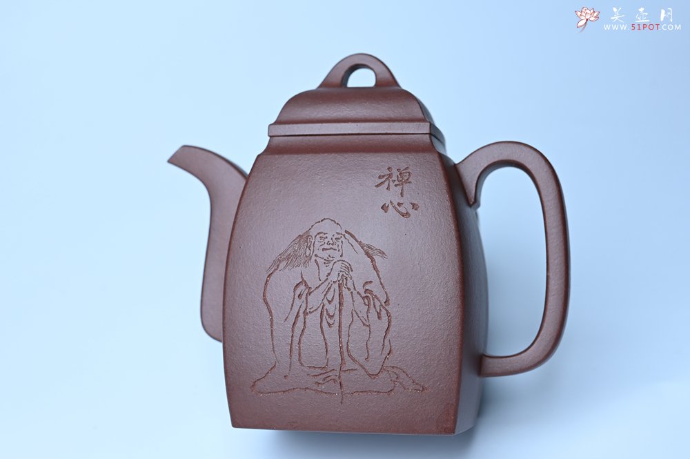 紫砂壶图片：全手工精致汉方壶 清池皓月照禅心 禅意浓浓 - 全手工紫砂壶网