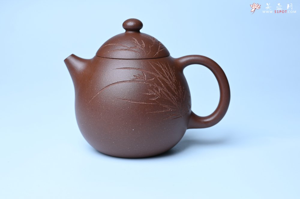 紫砂壶图片：美壶特惠 特好底槽青龙蛋壶 装饰兰草特文气 - 全手工紫砂壶网