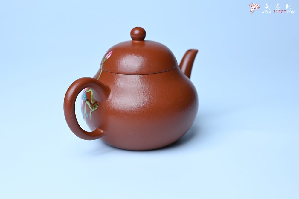 紫砂壶图片：美壶特惠 优质朱泥梨形壶 蝶恋花 茶人醉爱 - 全手工紫砂壶网