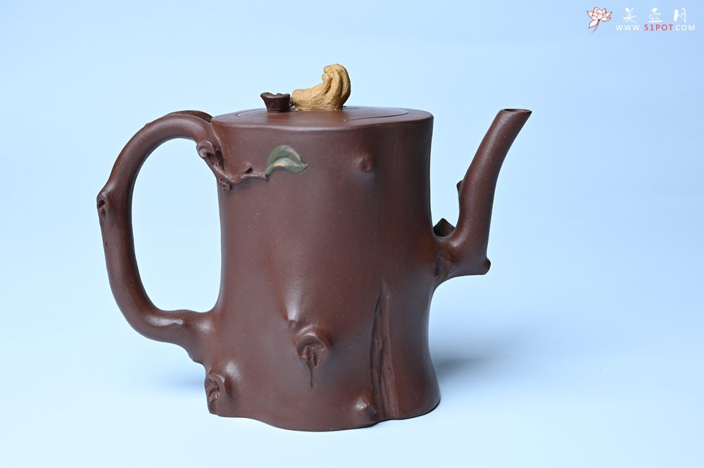 紫砂壶图片：潜力股赵老师 优质紫泥全手工佛手桩紫砂壶 三色帖叶生动 佛手灵动 - 全手工紫砂壶网