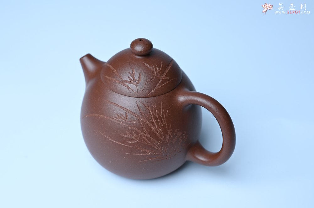 紫砂壶图片：美壶特惠 特好底槽青龙蛋壶 装饰兰草特文气 - 全手工紫砂壶网