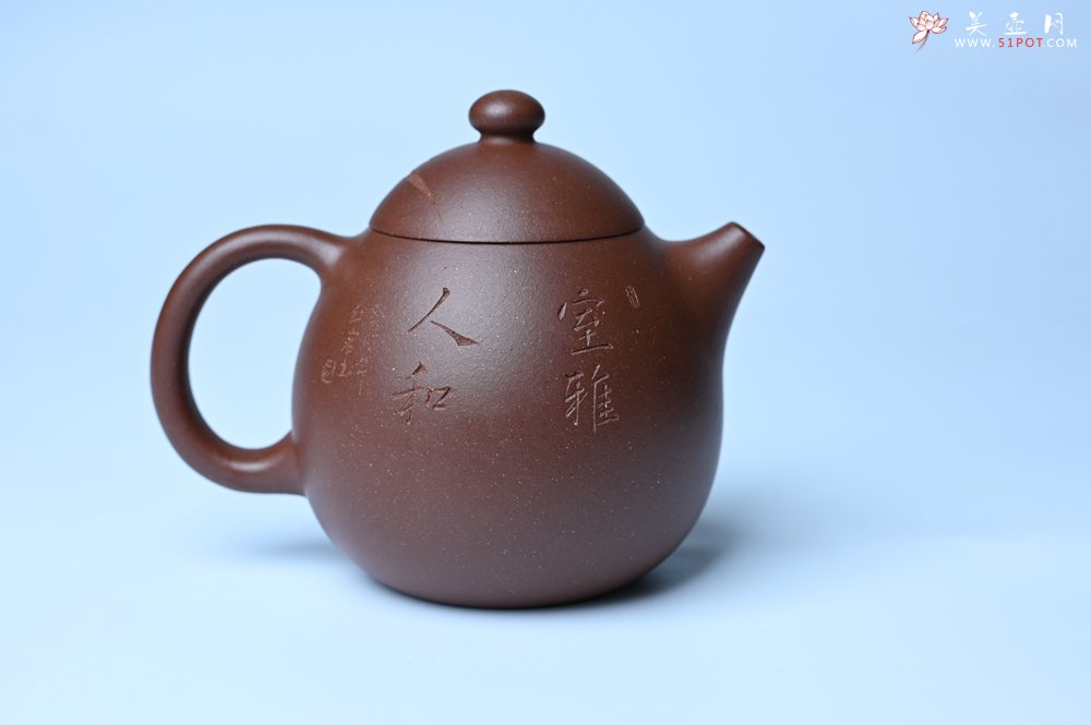 紫砂壶图片：美壶特惠 特好底槽青龙蛋壶 装饰兰草特文气 - 全手工紫砂壶网