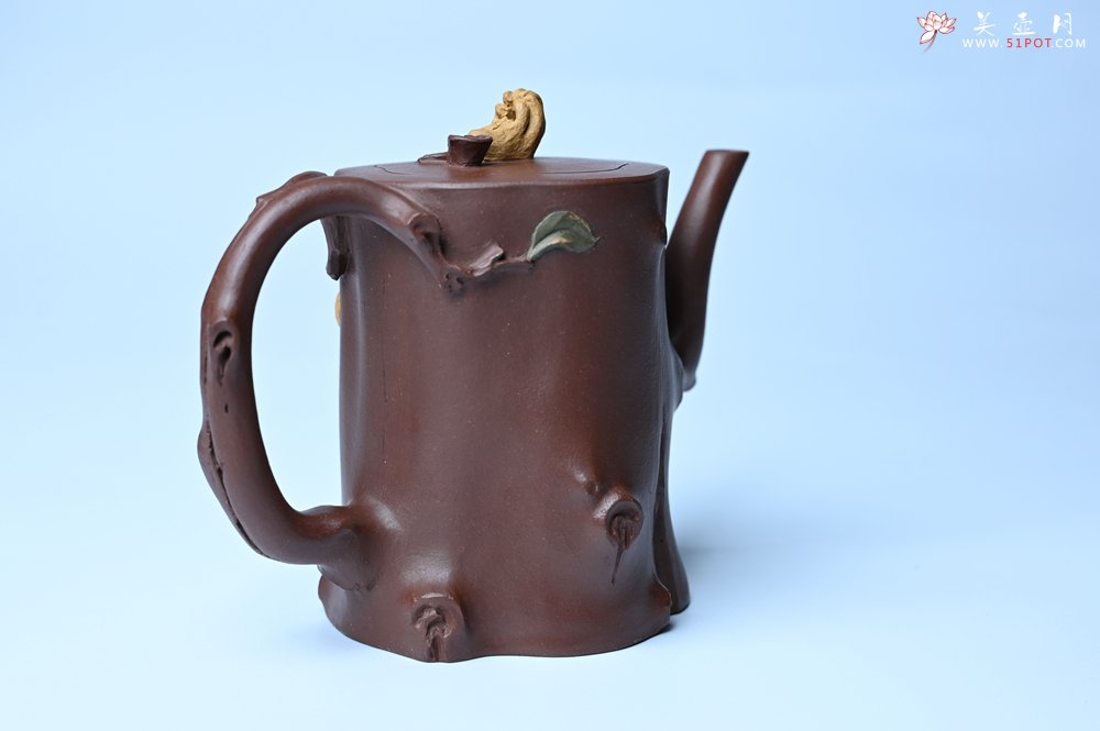 紫砂壶图片：潜力股赵老师 优质紫泥全手工佛手桩紫砂壶 三色帖叶生动 佛手灵动 - 全手工紫砂壶网