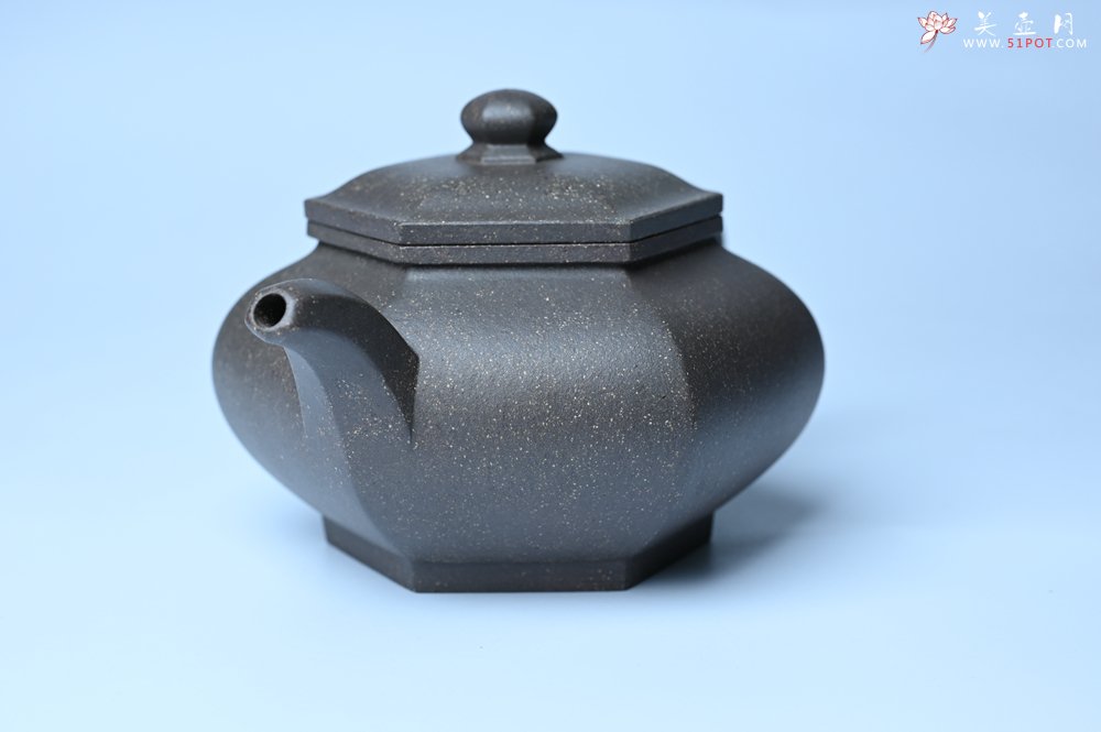 紫砂壶图片：实力派张海艳全手工油润青灰段泥藏六方壶 线面挺快 大气 - 全手工紫砂壶网