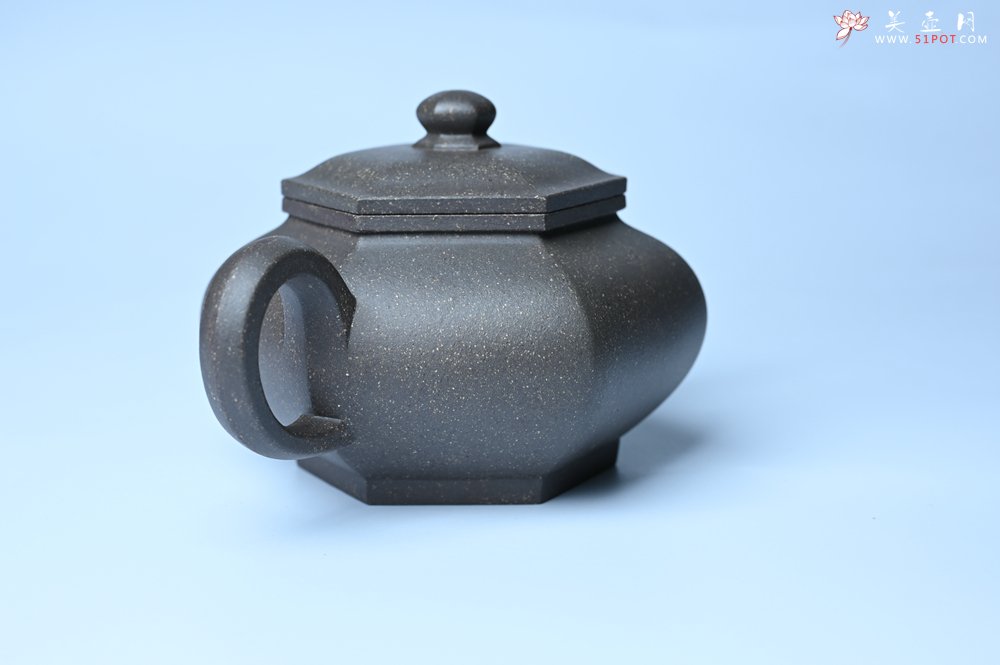 紫砂壶图片：实力派张海艳全手工油润青灰段泥藏六方壶 线面挺快 大气 - 全手工紫砂壶网