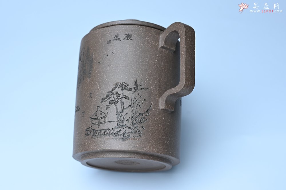 紫砂壶图片：美壶特惠 蠡墅大水潭深井老天青泥 精致圆础壶 装饰山水 茶人醉爱 - 全手工紫砂壶网