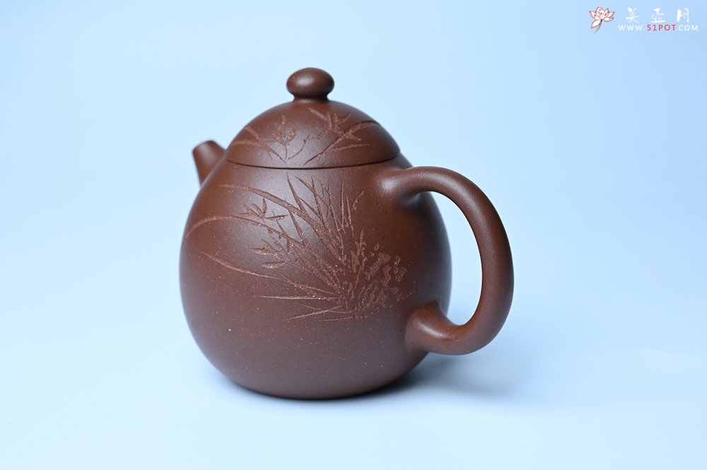 紫砂壶图片：美壶特惠 特好底槽青龙蛋壶 装饰兰草特文气 - 全手工紫砂壶网