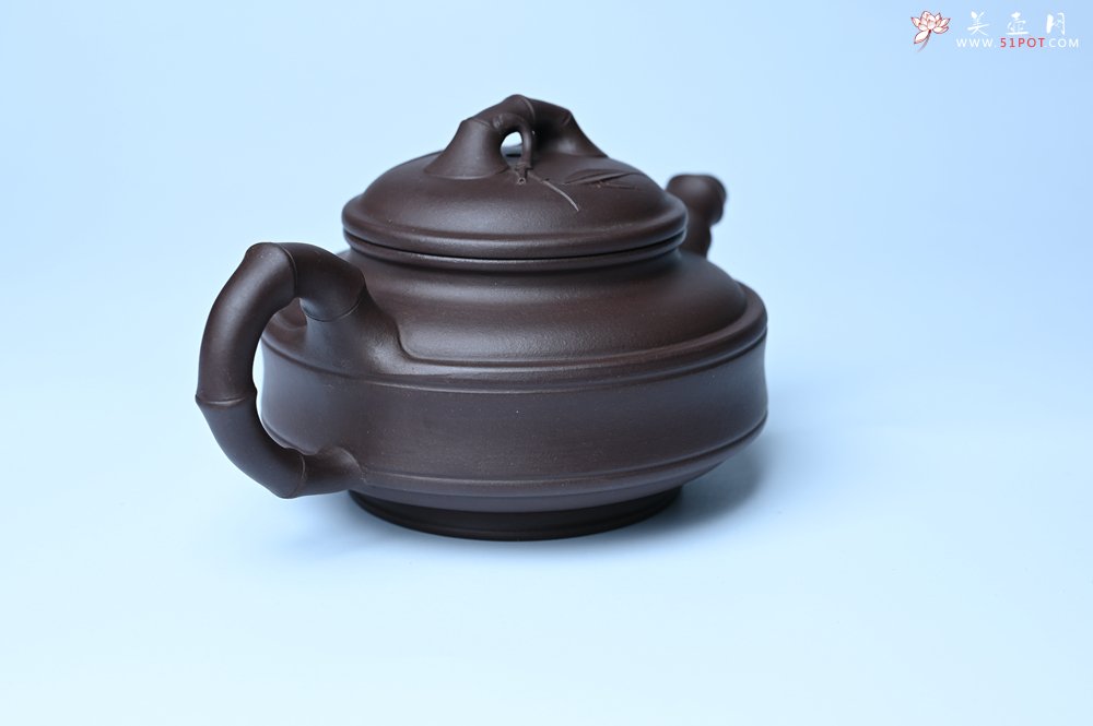 紫砂壶图片：美壶特惠 优质老紫泥双线竹鼓二式 养后特润 - 全手工紫砂壶网