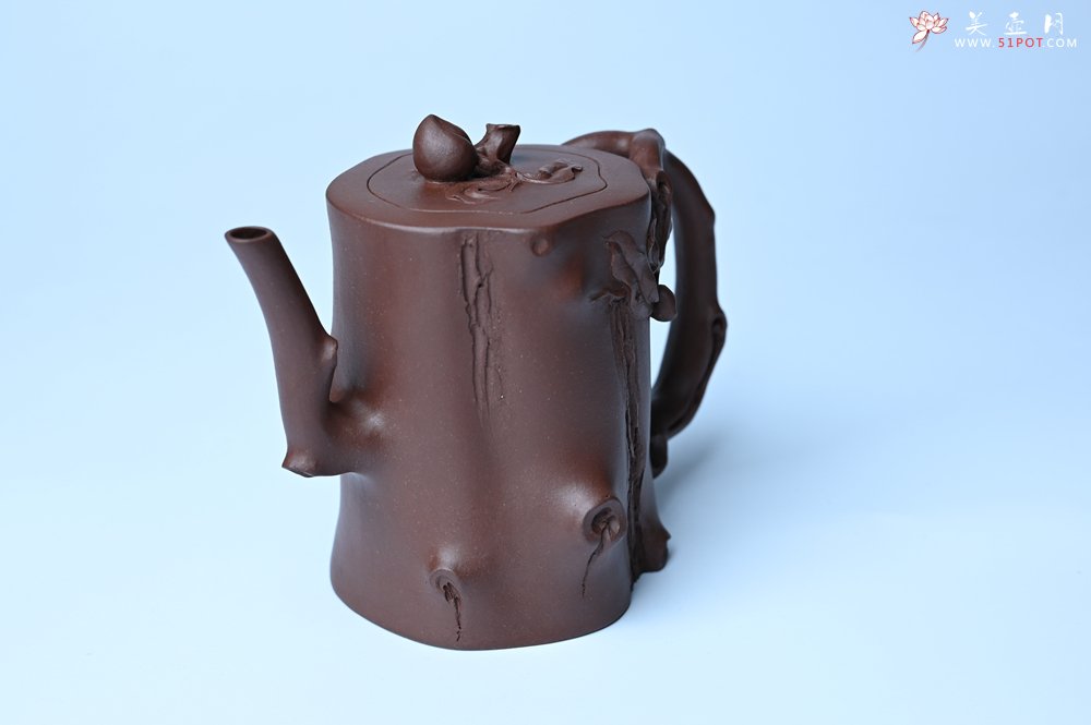 紫砂壶图片：潜力股赵老师 全手工秀雅桃桩 肌理自然生动 - 全手工紫砂壶网