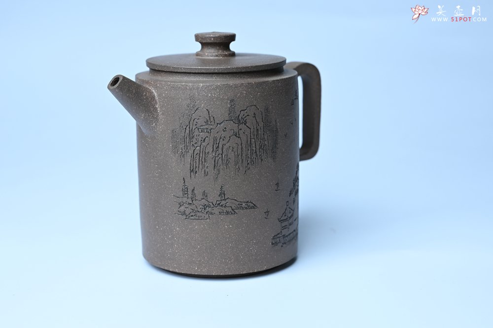 紫砂壶图片：美壶特惠 蠡墅大水潭深井老天青泥 精致圆础壶 装饰山水 茶人醉爱 - 全手工紫砂壶网