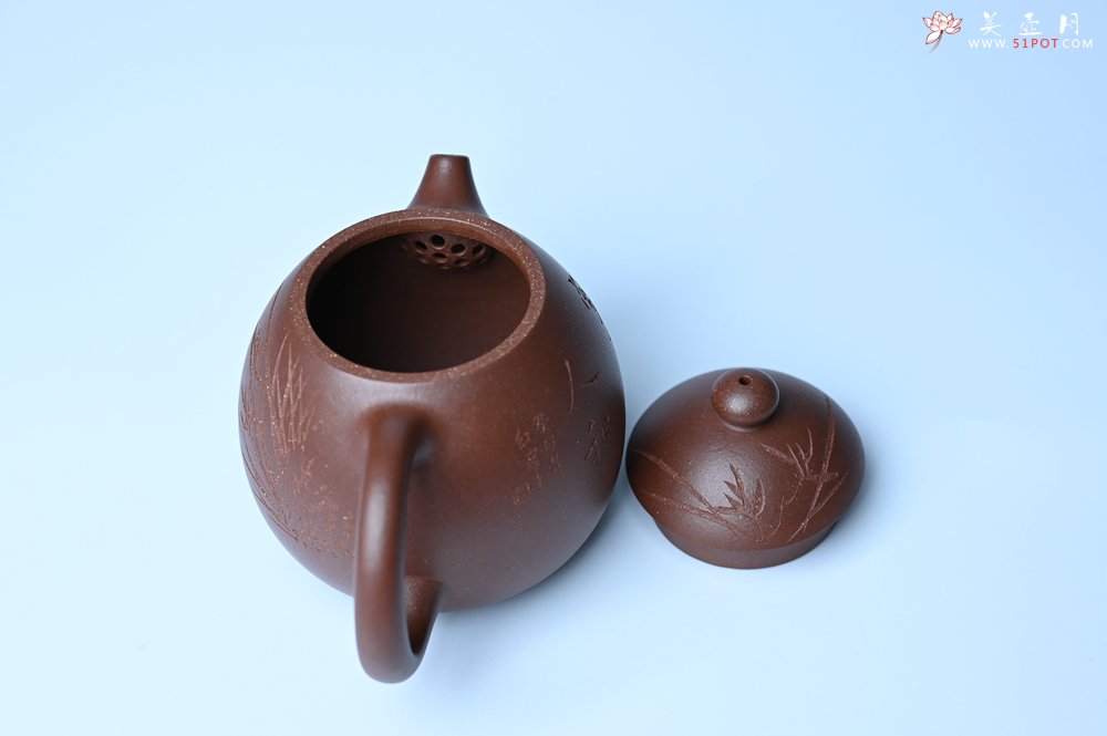 紫砂壶图片：美壶特惠 特好底槽青龙蛋壶 装饰兰草特文气 - 全手工紫砂壶网