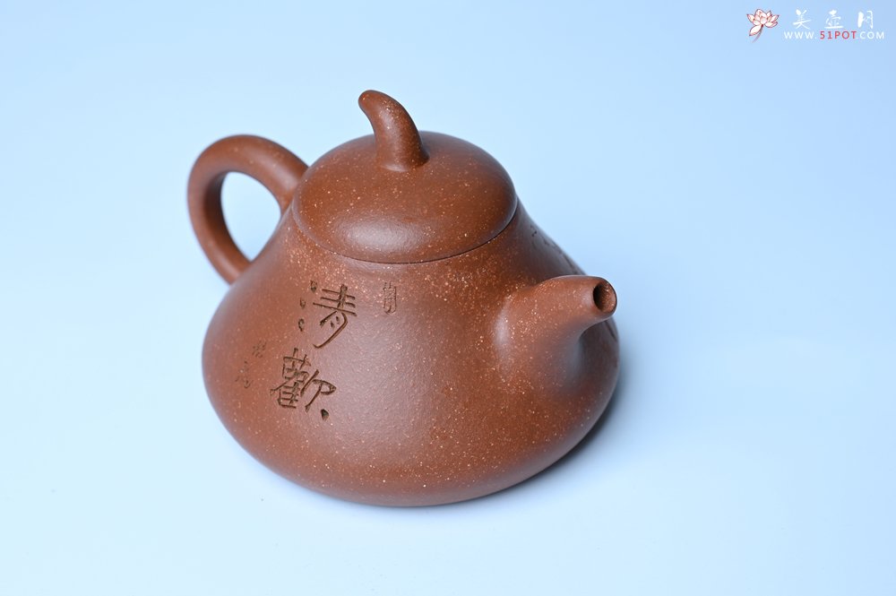 紫砂壶图片：美壶特惠 潜力股王老师 全手工拍打成型茄瓢壶 装饰枯枝鸟 特文气 - 全手工紫砂壶网