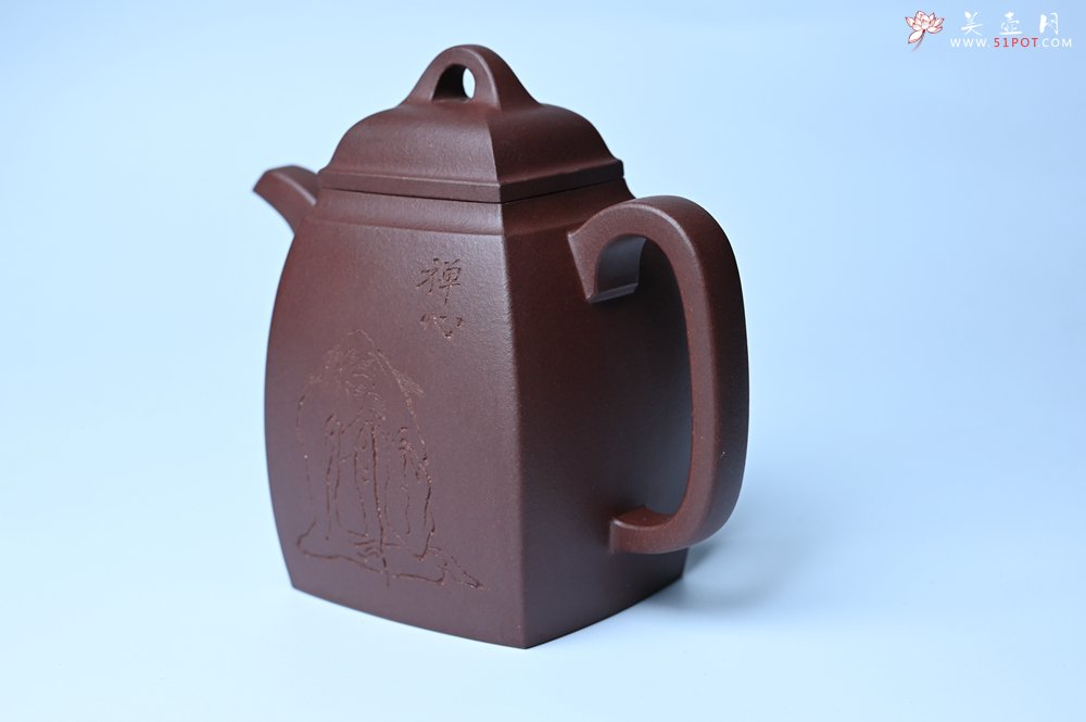 紫砂壶图片：全手工精致汉方壶 清池皓月照禅心 禅意浓浓 - 全手工紫砂壶网
